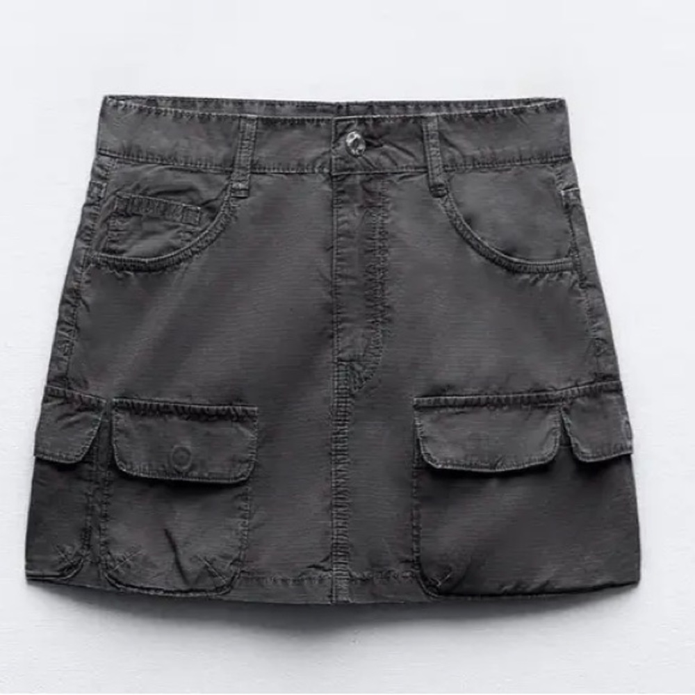 Zara Dark Charcoal Utility Cargo Mini Skirt NWT XS